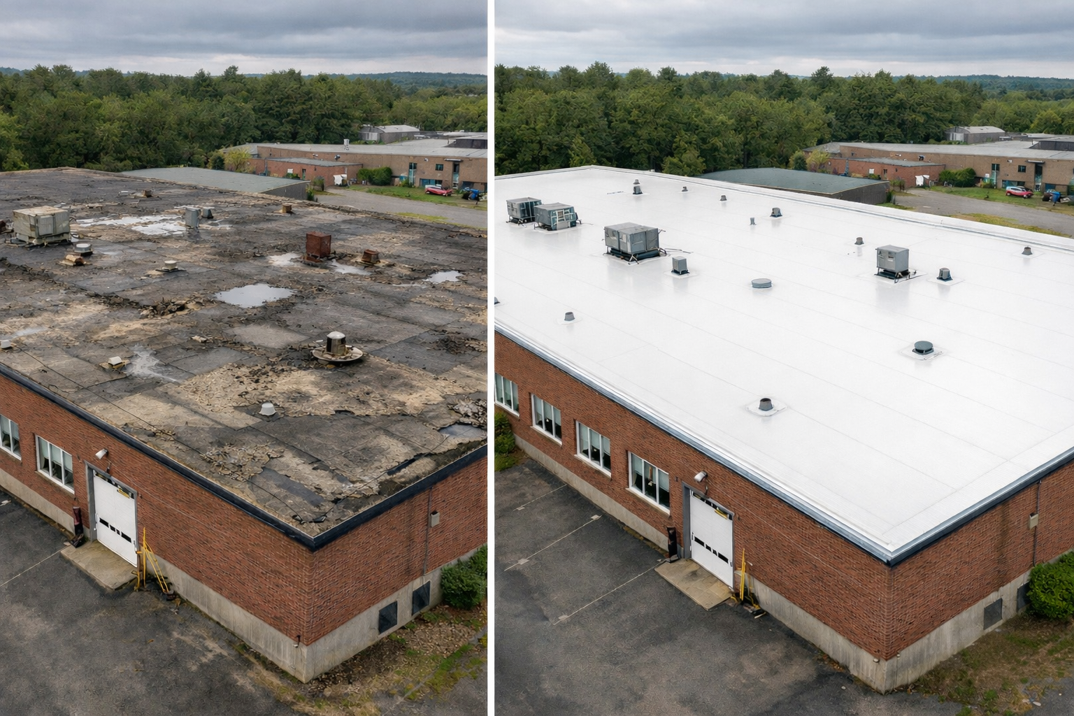 Commercial roof replacement Maine — before and after